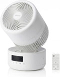 Iris Ohyama Woozoo Tischventilator, 50m² Abdeckung, multidirektionale Oszillation, leise 25dB, tragbar mit Fernbedienung, 8 Geschwindigkeitsstufen, Timer, ideal für Schlafzimmer & Büro, Weiß