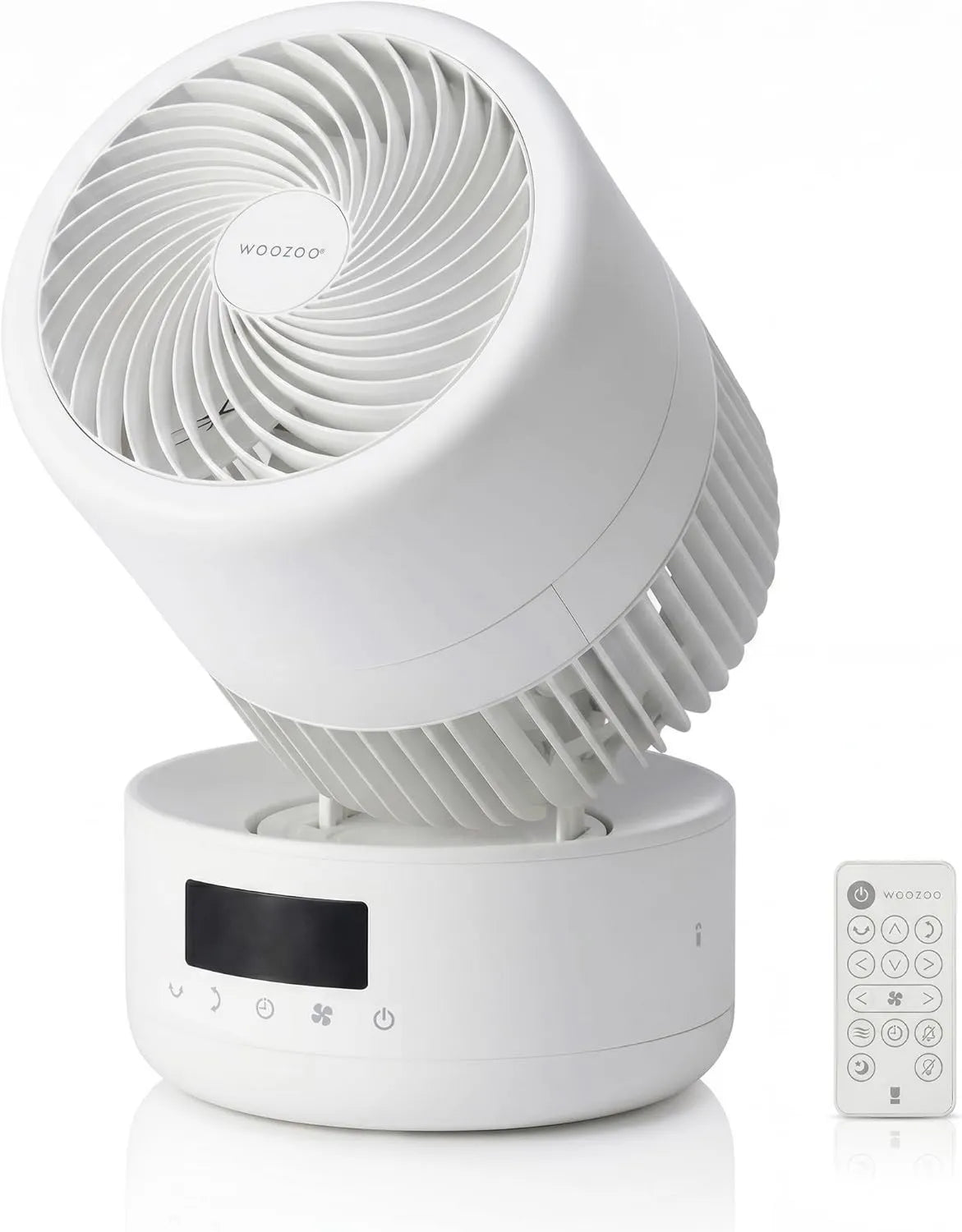 Iris Ohyama Woozoo Tischventilator, 50m² Abdeckung, multidirektionale Oszillation, leise 25dB, tragbar mit Fernbedienung, 8 Geschwindigkeitsstufen, Timer, ideal für Schlafzimmer & Büro, Weiß