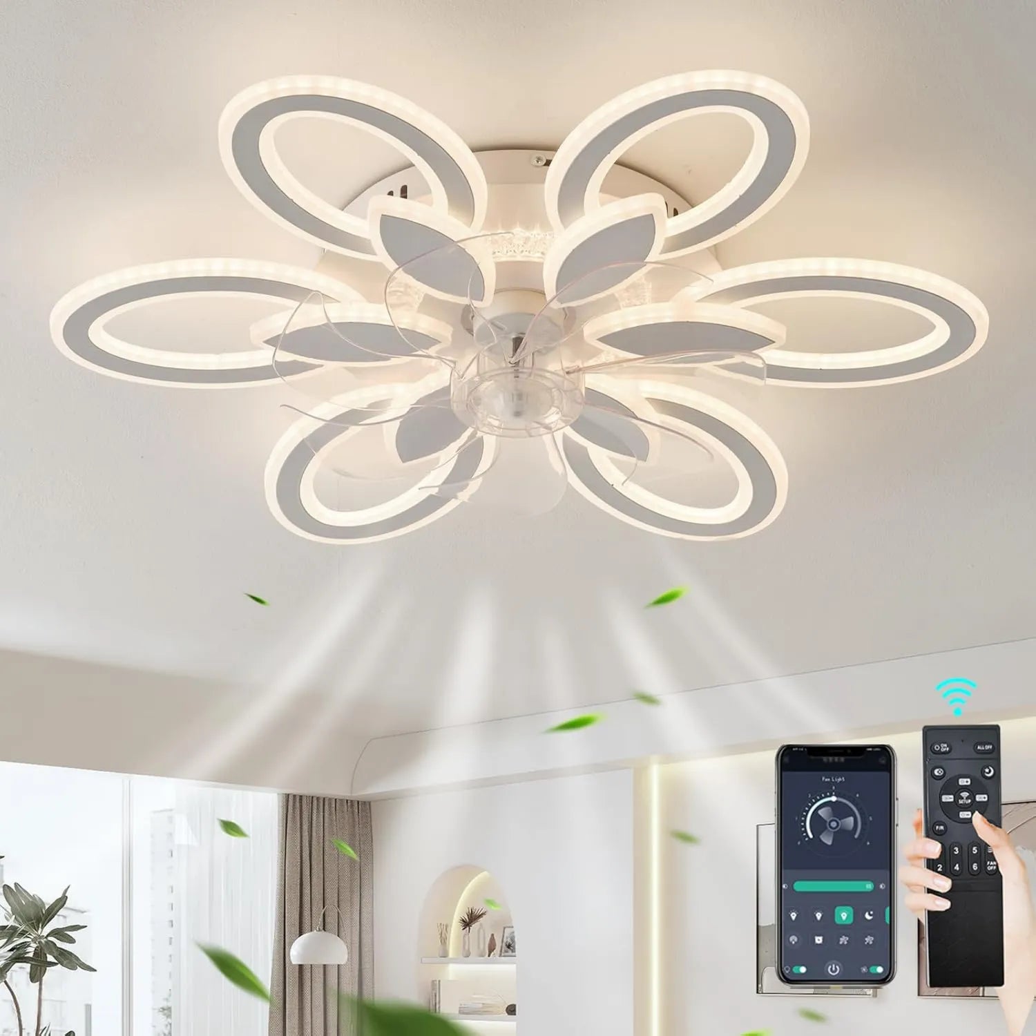 Energiesparender LED-Deckenventilator mit Leise- und Timer-Funktion, 6 Geschwindigkeiten, Fernbedienung, Dimmbares Licht - Ideal für Schlaf- und Wohnzimmer