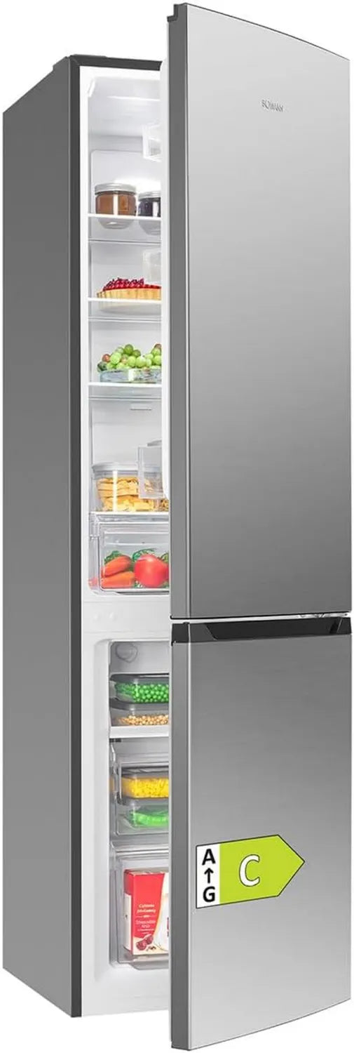 Bomann Kühlschrank mit NoFrost-Technologie, Energieklasse C, 181 cm, 5 Jahre Garantie, freistehende Kühl-Gefrierkombination in Silber
