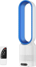 Leiser Turmventilator mit Fernbedienung, 2in1 Ventilator und Luftreiniger, HEPA-Filter, 8 Stufen, 90° Oszillation, Timer, Luftkühler, mobil für Schlafzimmer und Büro (Blau)