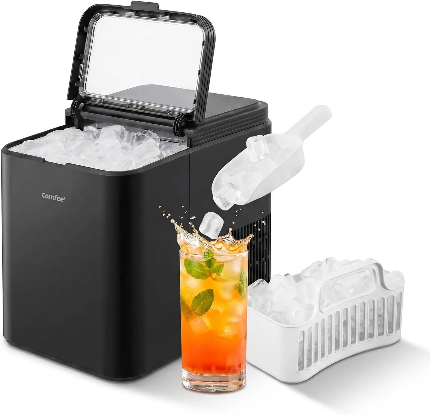 Kompakte Eiswürfelmaschine mit Schnellzyklus, 12 kg/24 Std., Selbstreinigung, Schwarz