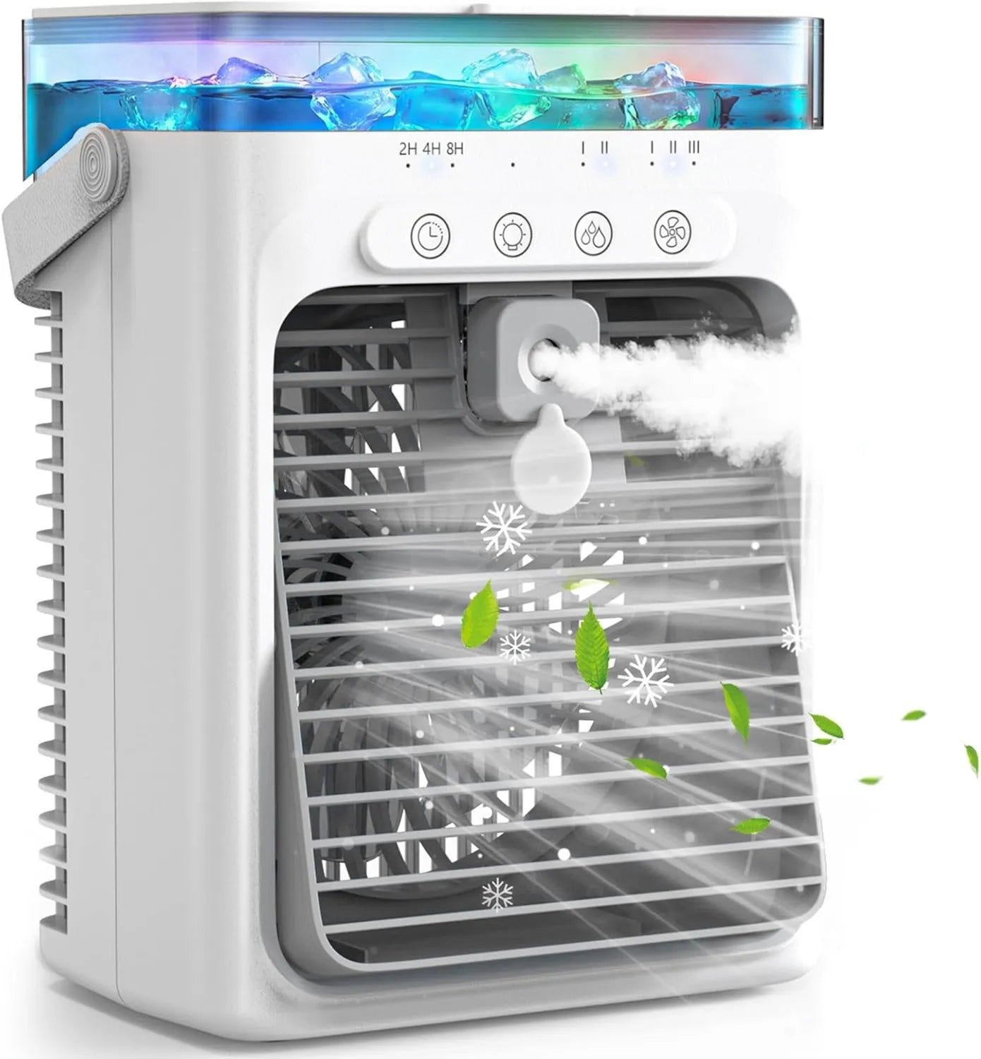 Tragbare Klimaanlage mit Wasserkühlung, 4-in-1 Luftkühler, 1000ml Tank, 3 Stufen, Timer, USB für Zuhause und Büro