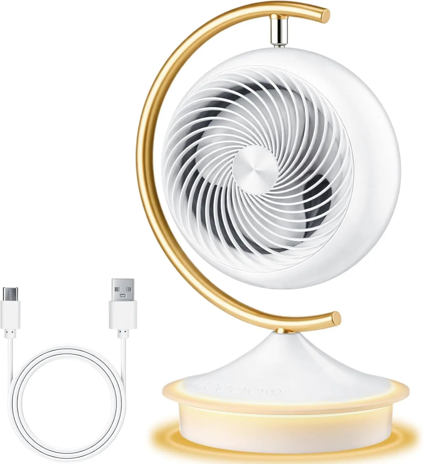 Leistungsstarker, batteriebetriebener Tischventilator mit Oszillation, 3 Geschwindigkeiten und 2 Lichtmodi für Schlafzimmer, Büro, Küche und Camping