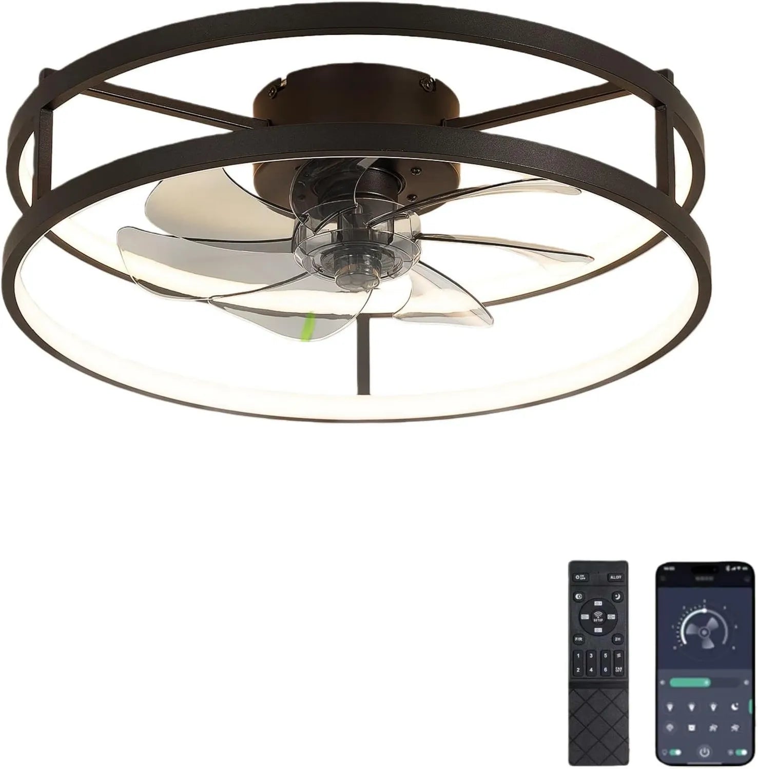 Deckenventilator 50CM mit Licht, Fernbedienung & App, Dimmbares LED, Leiser DC-Motor, 1/4/8H Timer