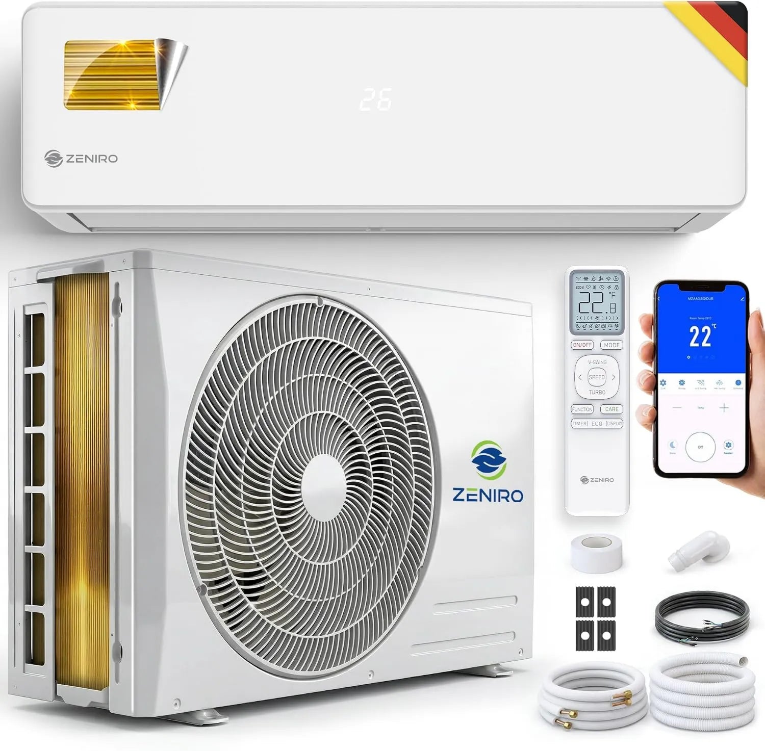 Split-Klimagerät Set - Effiziente Kühlung und Heizung - Mit Ionisator und WiFi-Steuerung - 18000 BTU - Energieklasse A++/A+ - Extrem leise - Inkl. Fernbedienung und Timer
