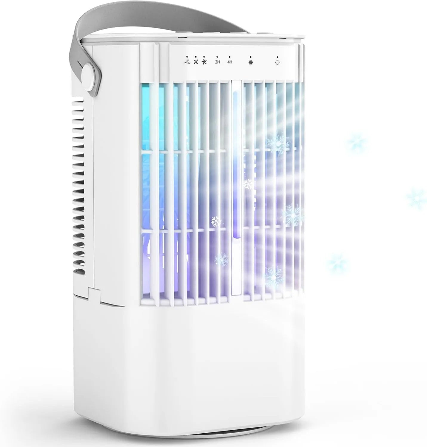 Tragbare Klimaanlage mit 3 Stufen, 7-farbigen LEDs und 90° Oszillation, 900 ml, Timer-Funktion 2/4 Stunden, Weiß