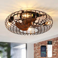 Retro Deckenventilator mit Licht, E27 Industrielampe, Leiser DC Motor, 6 Geschwindigkeiten, Kupferrot, inkl. Fernbedienung