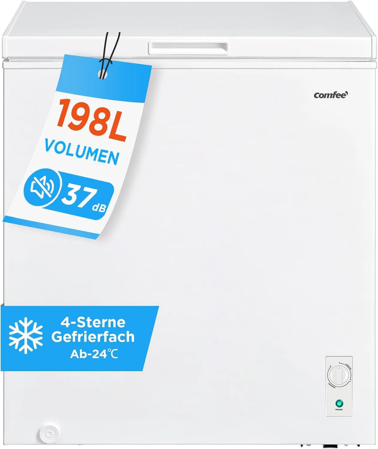 Comfee 198L Gefriertruhe mit Inverter-Kompressor, 4-Sterne-Gefrierleistung, leise 37 dB, Schnellgefrierfunktion, energieeffizient