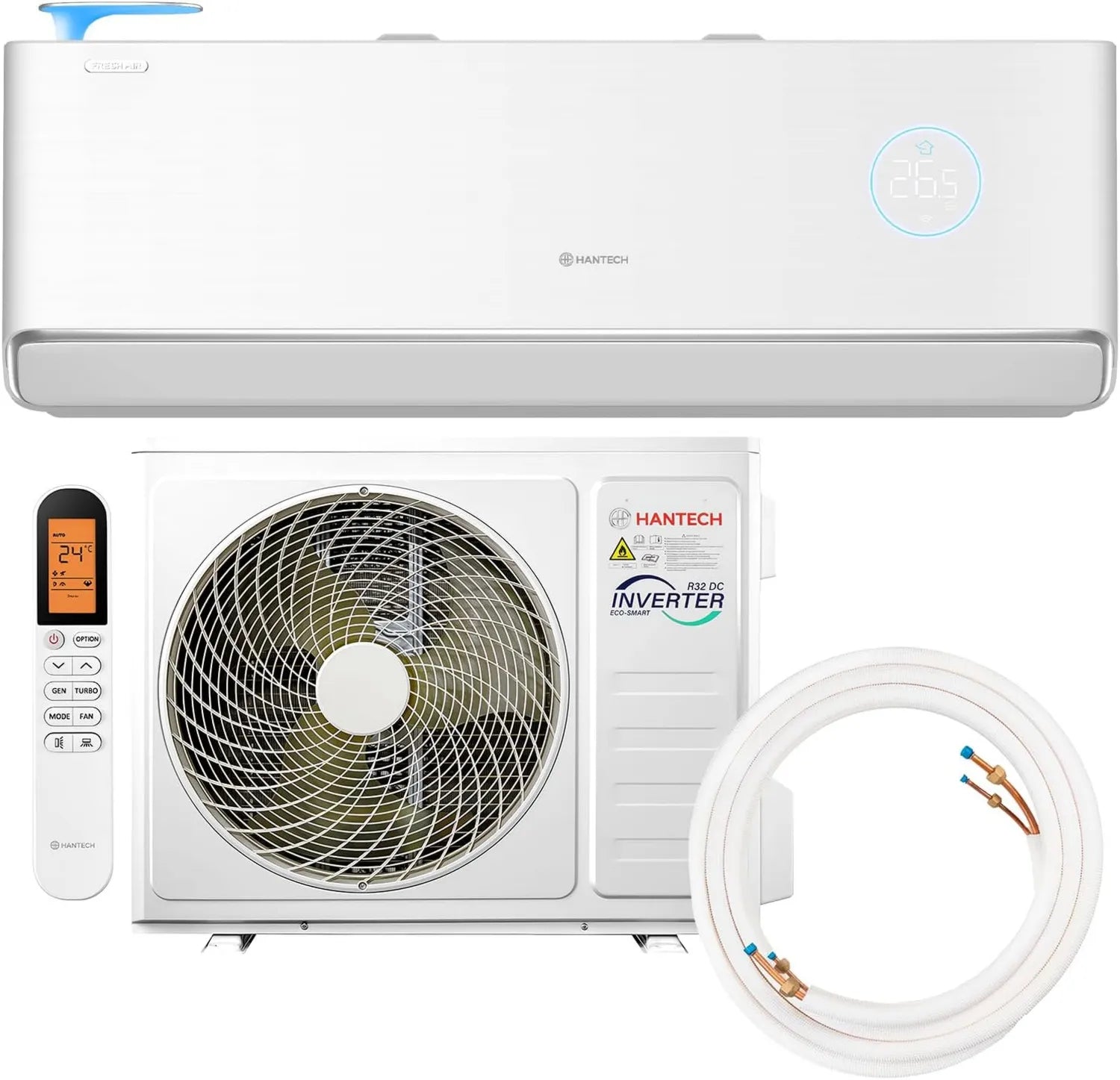 HANTECH U-Fresh 12000 BTU Split-Klimaanlage, 3,6 kW, Frischluftzufuhr, 3 m Leitung und Halterung