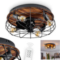 Moderner Deckenventilator mit Fernbedienung, Schwarz und Holzoptik, 4 E27 Fassungen, IP20
