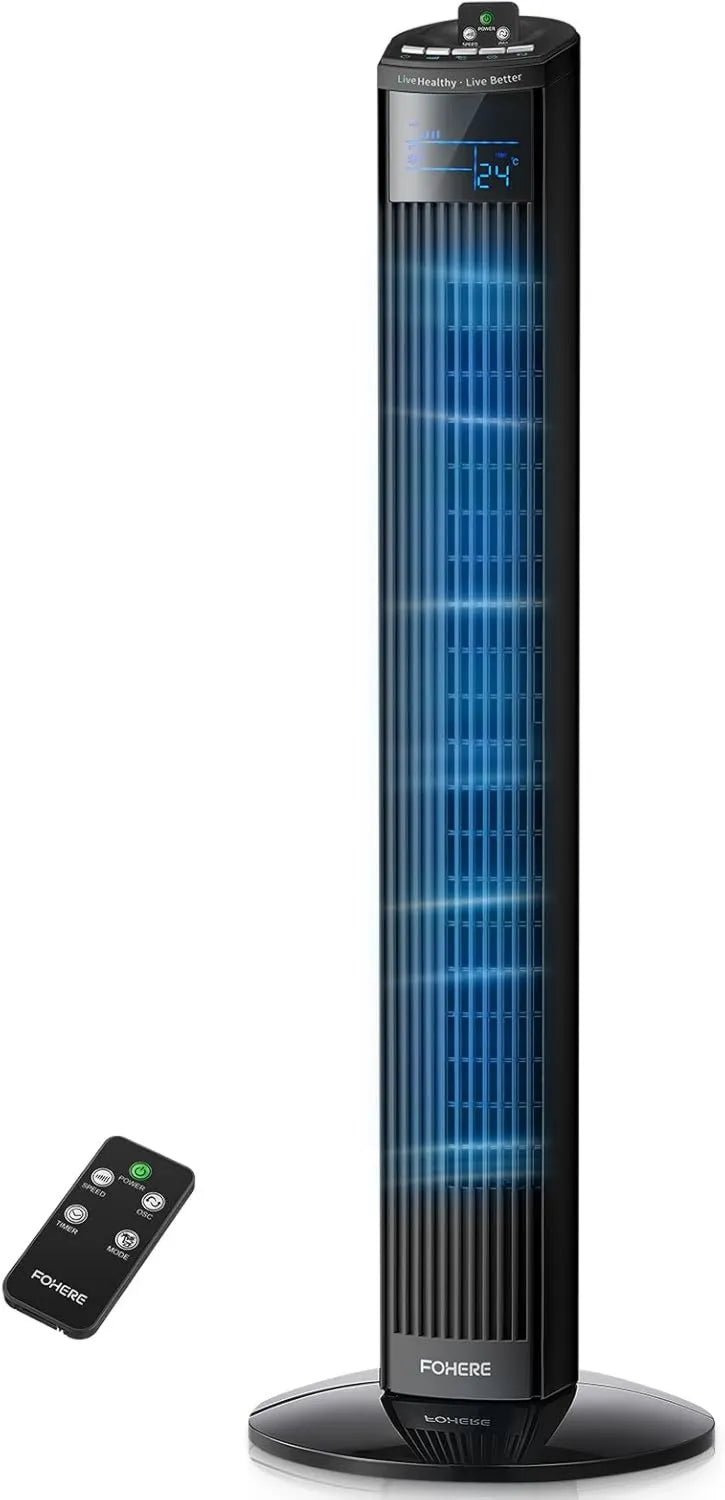 Turmventilator mit Fernbedienung, 91cm, leise, ohne Rotorblätter, Schwarz