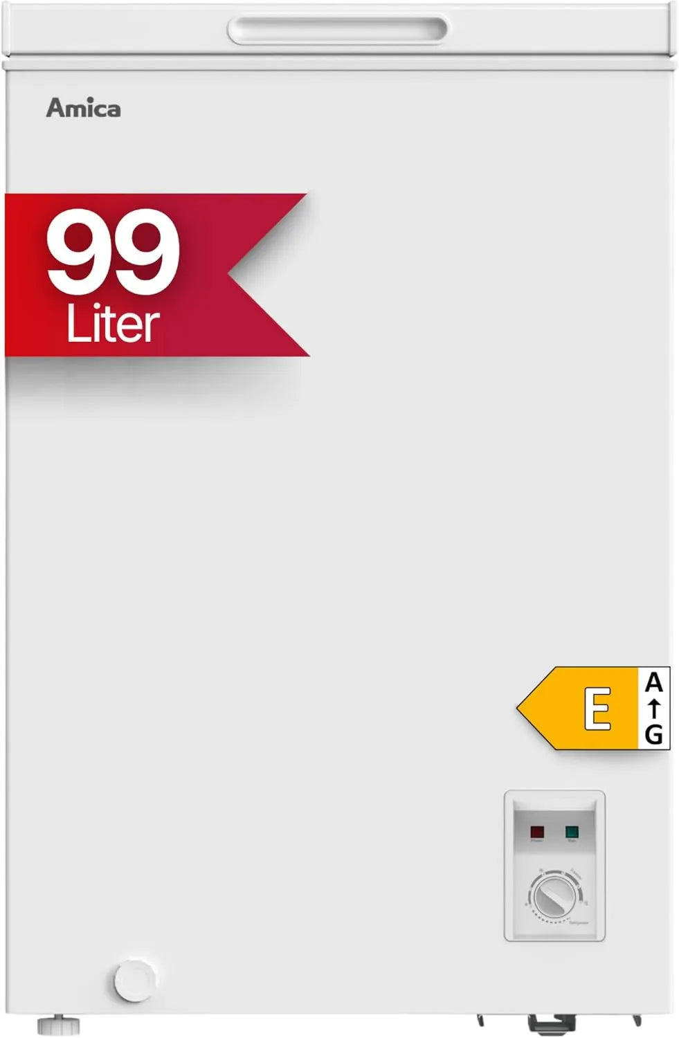 Amica 100L Gefriertruhe, Energieeffizient, Weiß, Elektronische Steuerung, inkl. Gefrierkorb