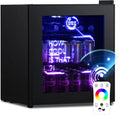 HCK 48L Mini-Kühlschrank mit Glastür, Leiser Getränkekühler 39dB, RGB LED Beleuchtung, Kontrolle per Fernbedienung, Schwarz, 0-15°C ideal für Gaming und Minibar