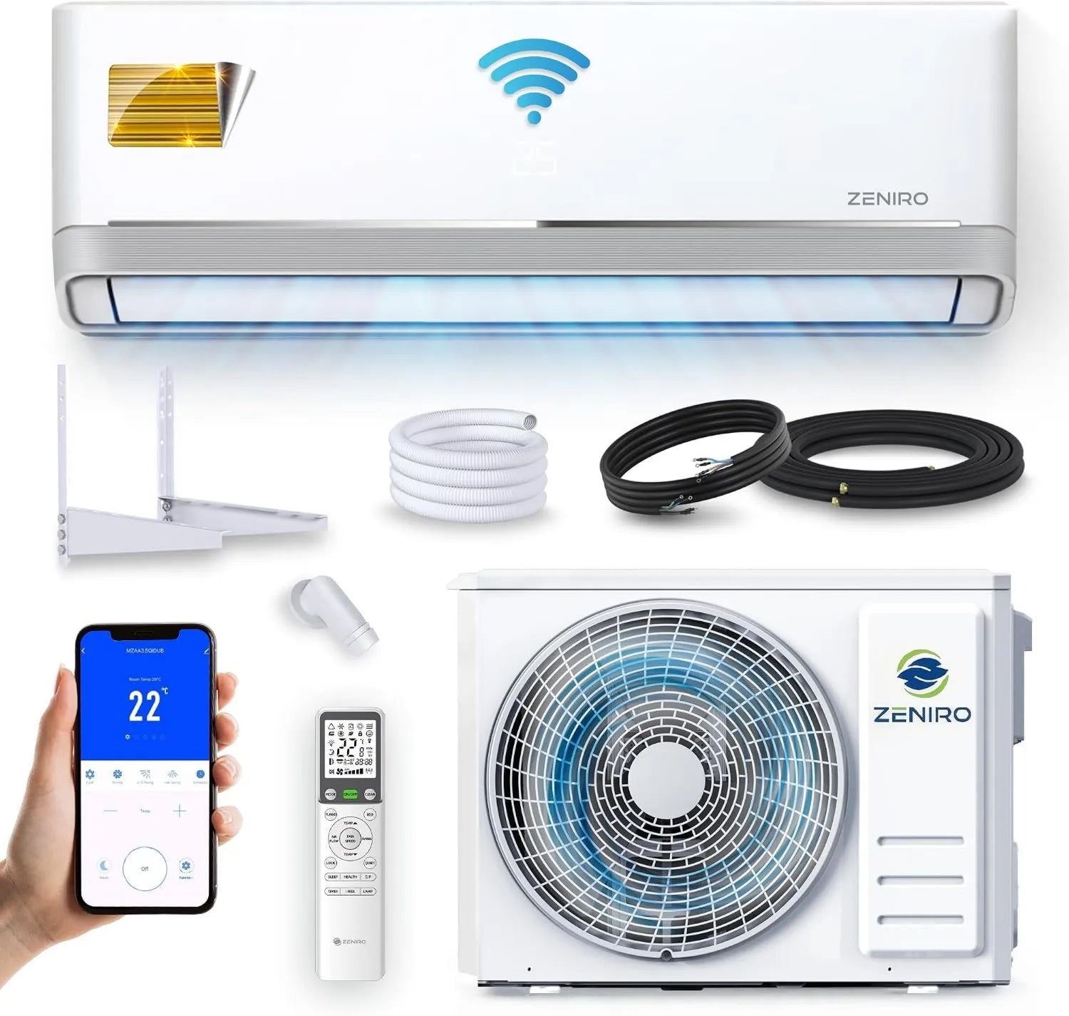 Split-Klimaanlage 24000 BTU mit Heizfunktion, 7,2kW A++ Energieklasse, WiFi-Steuerung, 4D Luftstrom, Auto-Reinigung, R32-Kältemittel