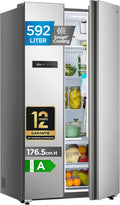 Midea Side-by-Side Kühlschrank 592 L, No Frost, Inverter-Technologie, leise bei 35 dB, 179 cm hoch, Multi-Luftstrom, SuperKühlen & SuperGefrieren, Blau-Stahl