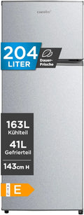 Comfee Kühl-Gefrierkombination mit obenliegendem Gefrierteil, 143 cm, Energieklasse A+, LED-Beleuchtung, wechselbarer Türanschlag, Silber