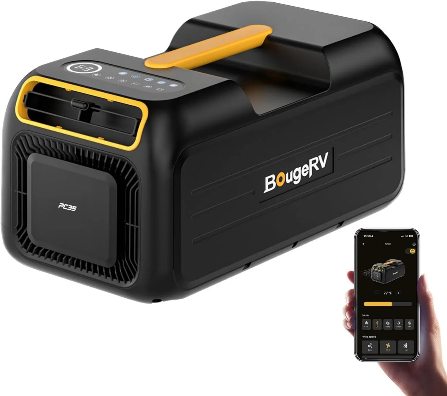 BougeRV 2026 Tragbare 5-in-1 Klimaanlage mit App, 3500 BTU, Kompakt mit Griff, 100-240V für Camping, Wohnmobil und mehr