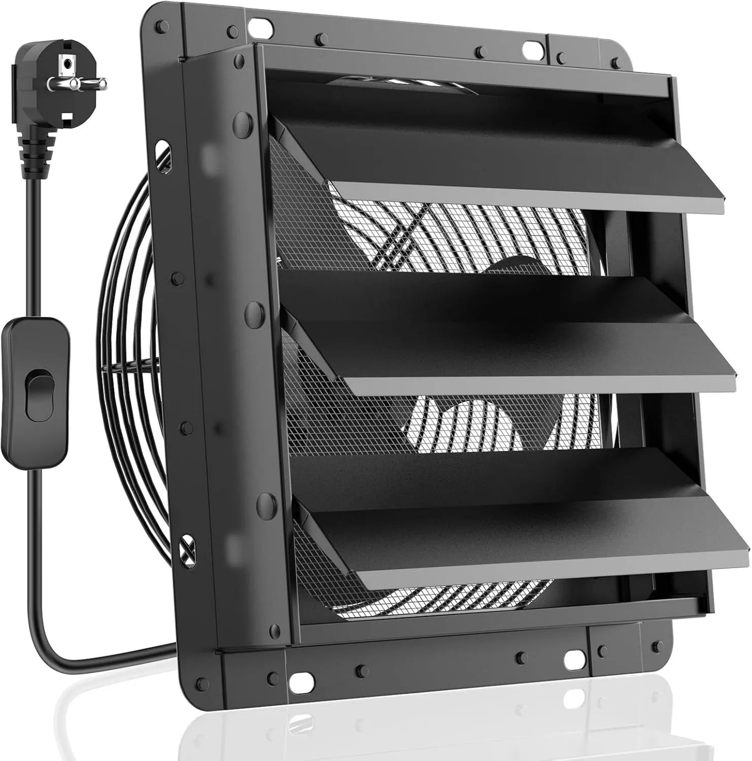 Industrieller Wandventilator 250mm, 1100m³/h, Aluminium, mit EU-Stecker für Keller und Küche