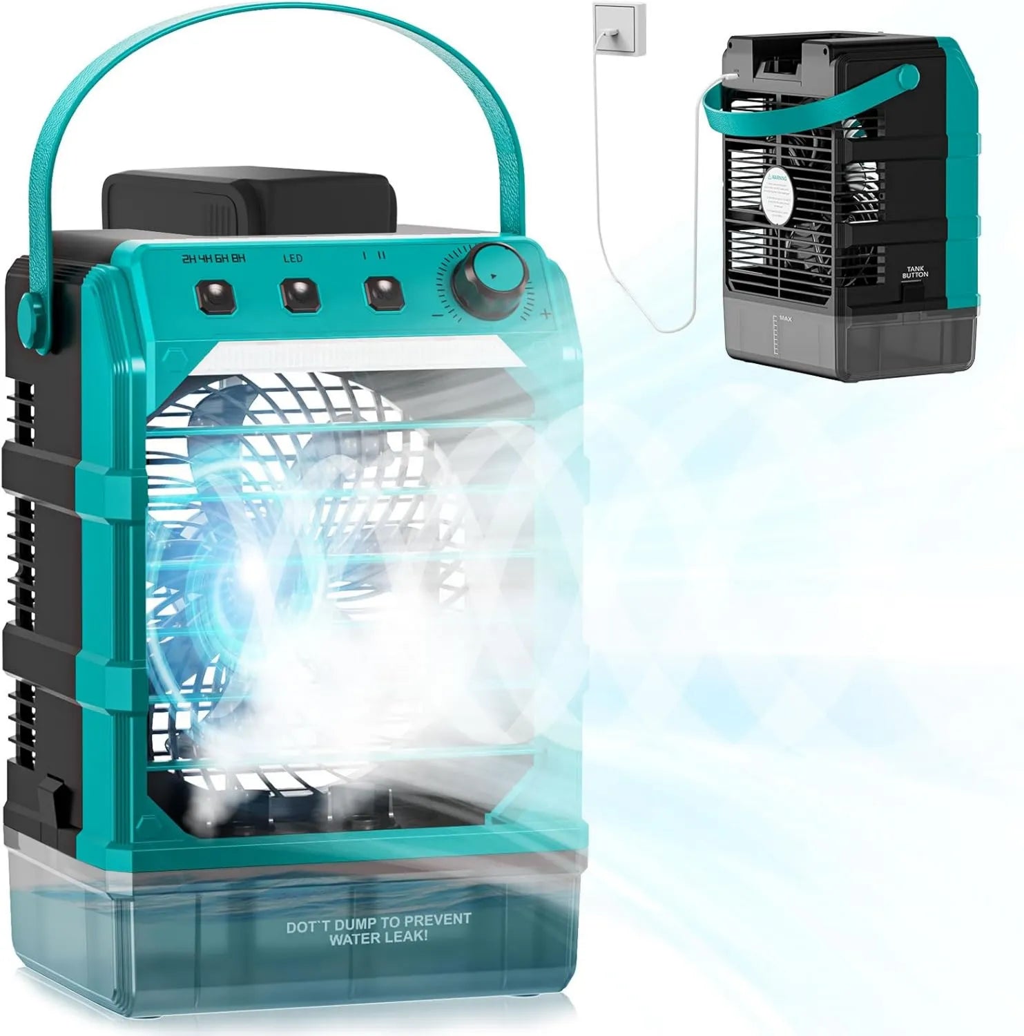 Tragbarer Wassergekühlter Luftkühler Ventilator, Kompatibel mit Makita 18V Akku und USB, Ideal für Terrasse, Garage, Büro und Garten