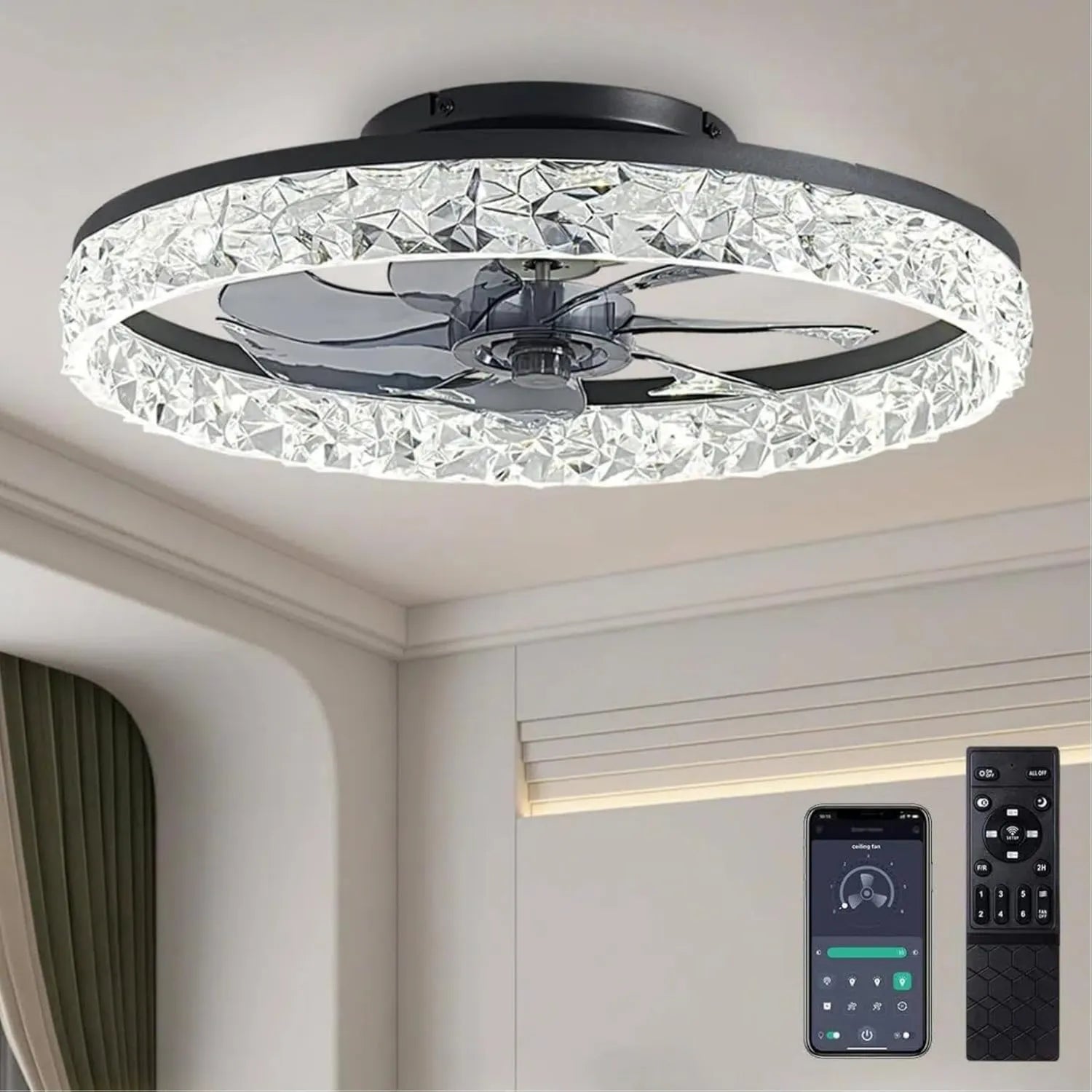 Moderner Deckenventilator 50cm mit Licht & Fernbedienung, umkehrbar und leise, dimmbare LED mit 3 Farbtemperaturen und 6 Geschwindigkeiten für Wohnzimmer