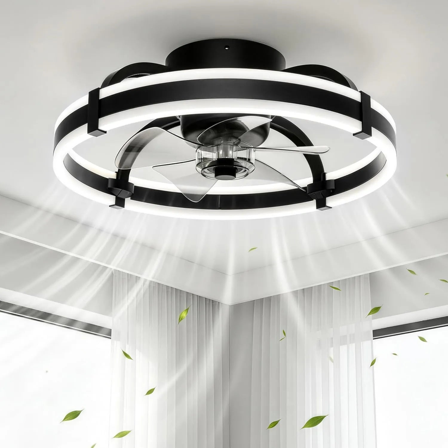 Ribelli® LED Deckenventilator, dimmbare Leuchte Ø 50 cm, Bluetooth & Fernbedienung, leiser DC Motor, 6 Geschwindigkeiten, 30W