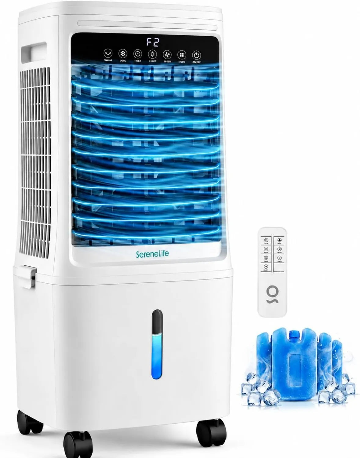 Leistungsstarker Verdunstungskühler 25L für Große Räume, 1700 CFM, mit Kühlakku und Timer, Geräuscharmer Betrieb, 80W, 60/120° Oszillation, Mobil mit Rollen