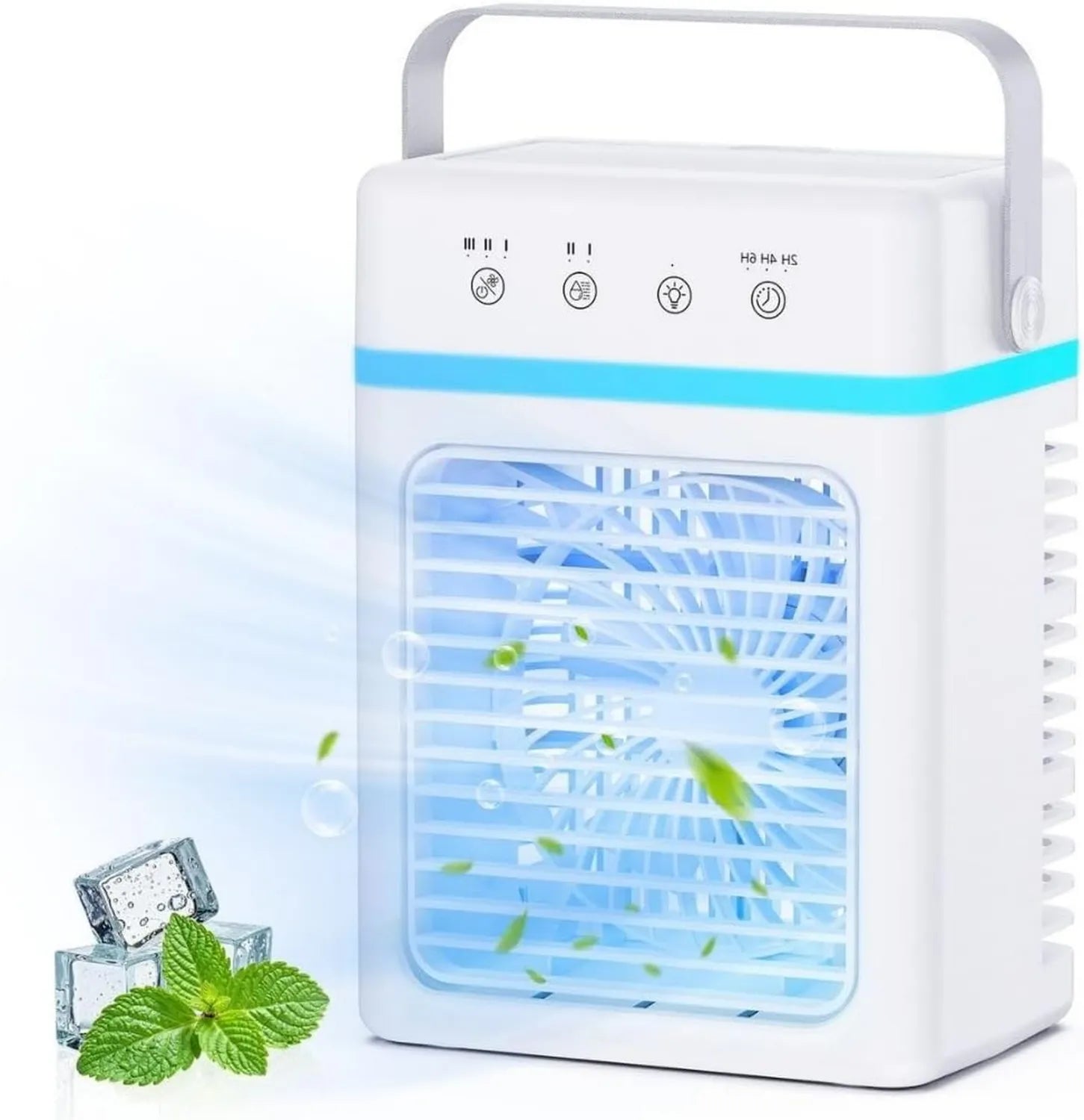 Tragbare Mini Klimaanlage mit 900ML Tank, 3 Windmodi & 2 Nebelstufen, USB-Anschluss, Timer (2-6H), Leise & Farbige Nachtbeleuchtung