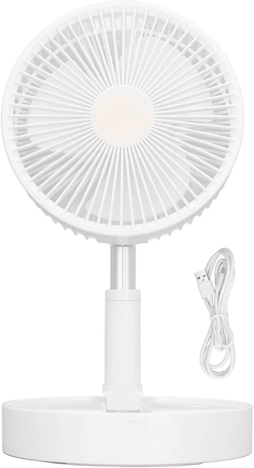 Leiser, einziehbarer USB-Bodenventilator mit 4 Geschwindigkeiten, höhenverstellbar, faltbar und wiederaufladbar für Zuhause und Büro