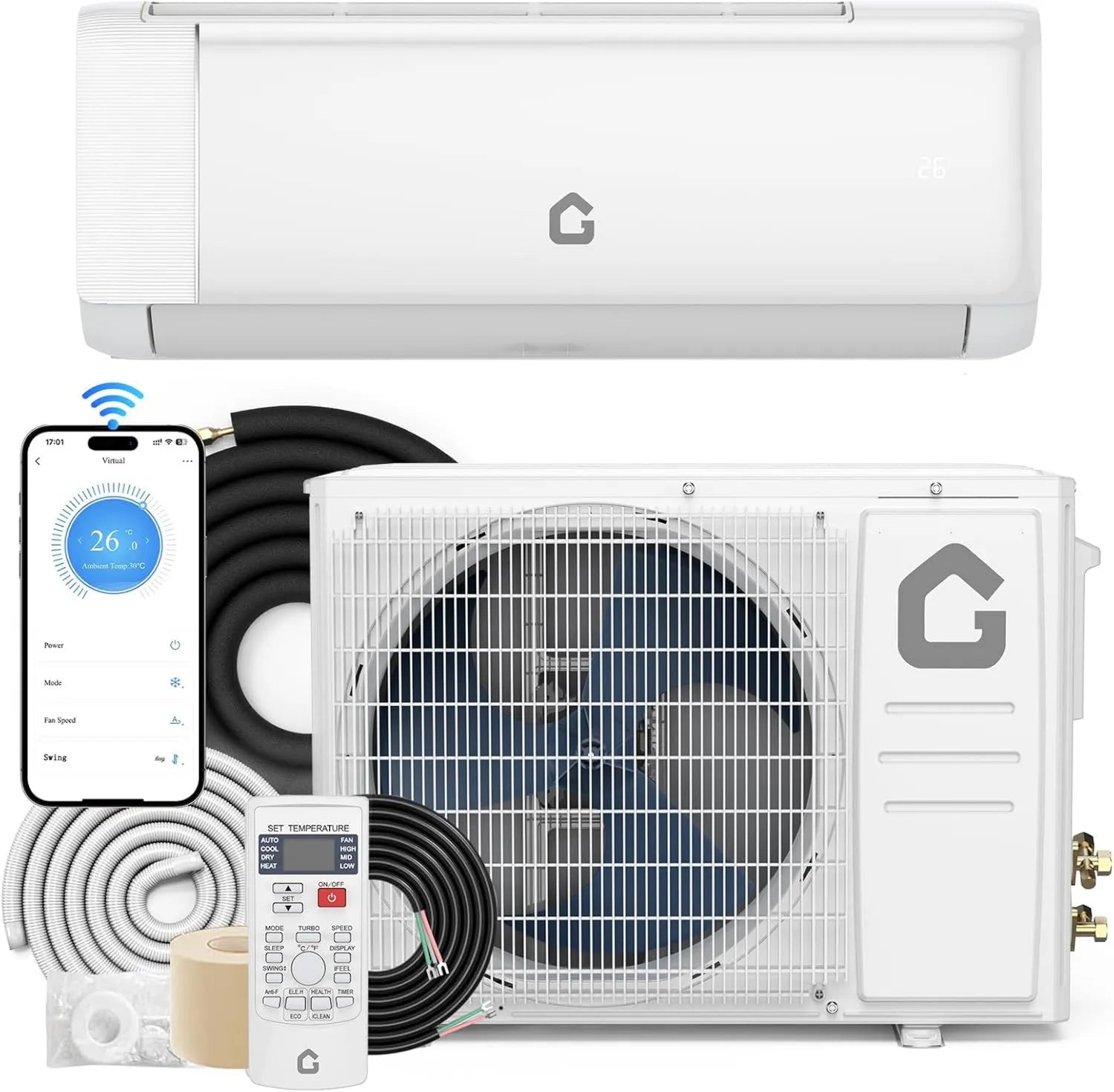 Energieeffiziente 12000 BTU Split-Mini-Klimaanlage mit WLAN und Fernbedienung