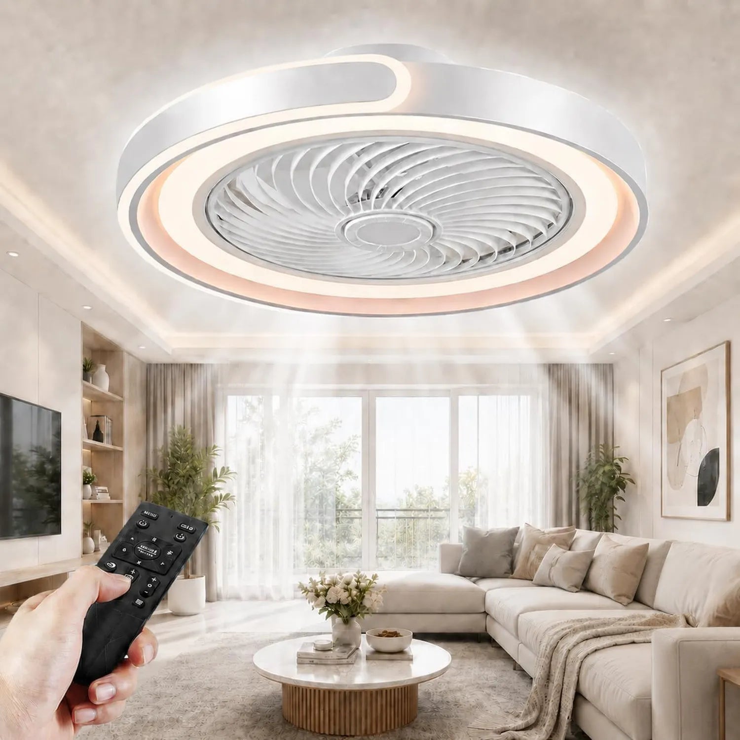 Leise LED Deckenventilatorlampe, dimmbar, 6 Geschwindigkeiten, App-gesteuert, ideal für Wohnräume