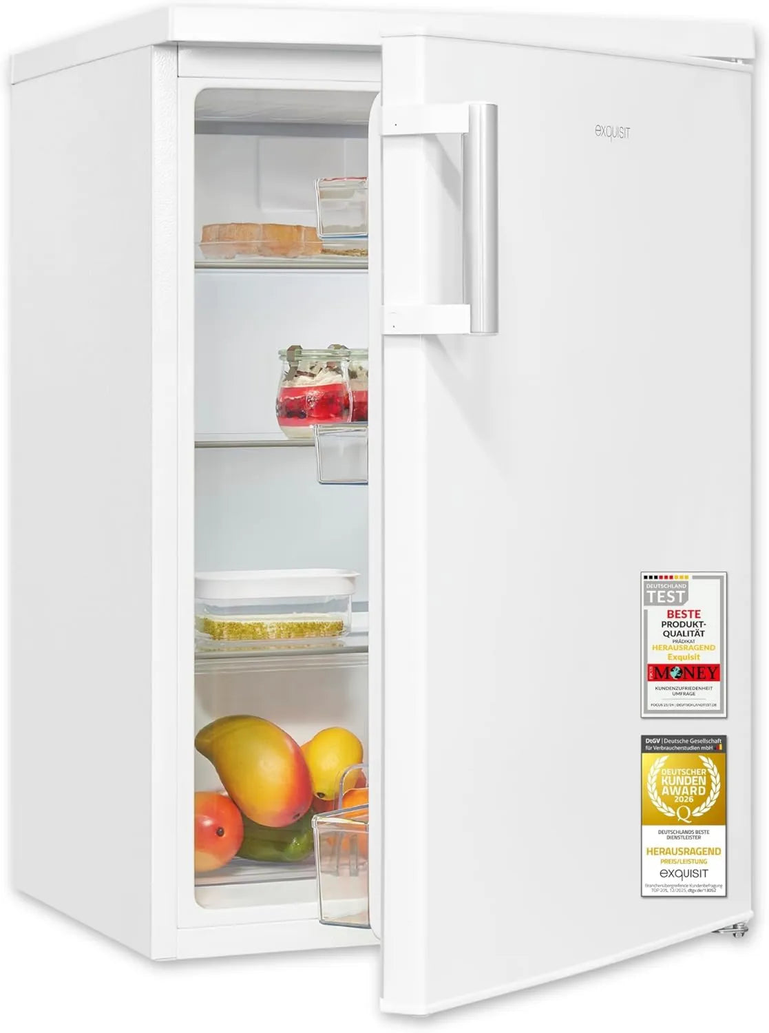 Kompakter Exquisit Kühlschrank 133L, Energieeffizient, LED-Beleuchtung, Weiß