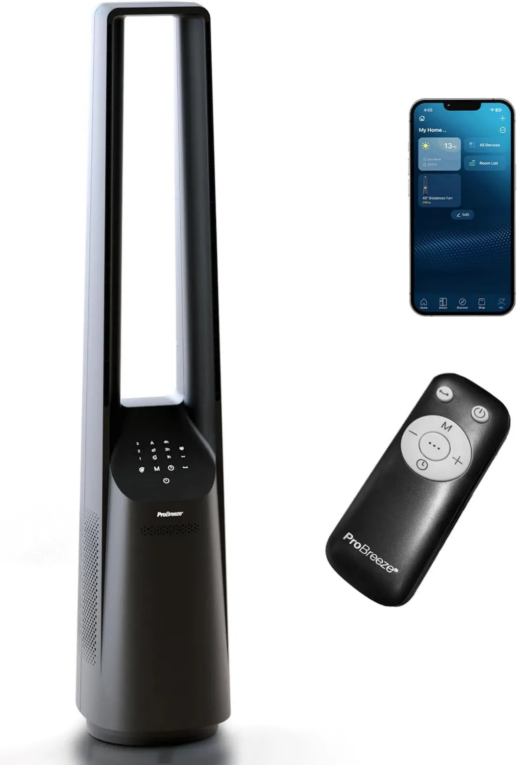 Pro Breeze WLAN Turmventilator – Leiser Ventilator mit LED-Display, 6 Stufen, Fernbedienung und 60° Oszillation