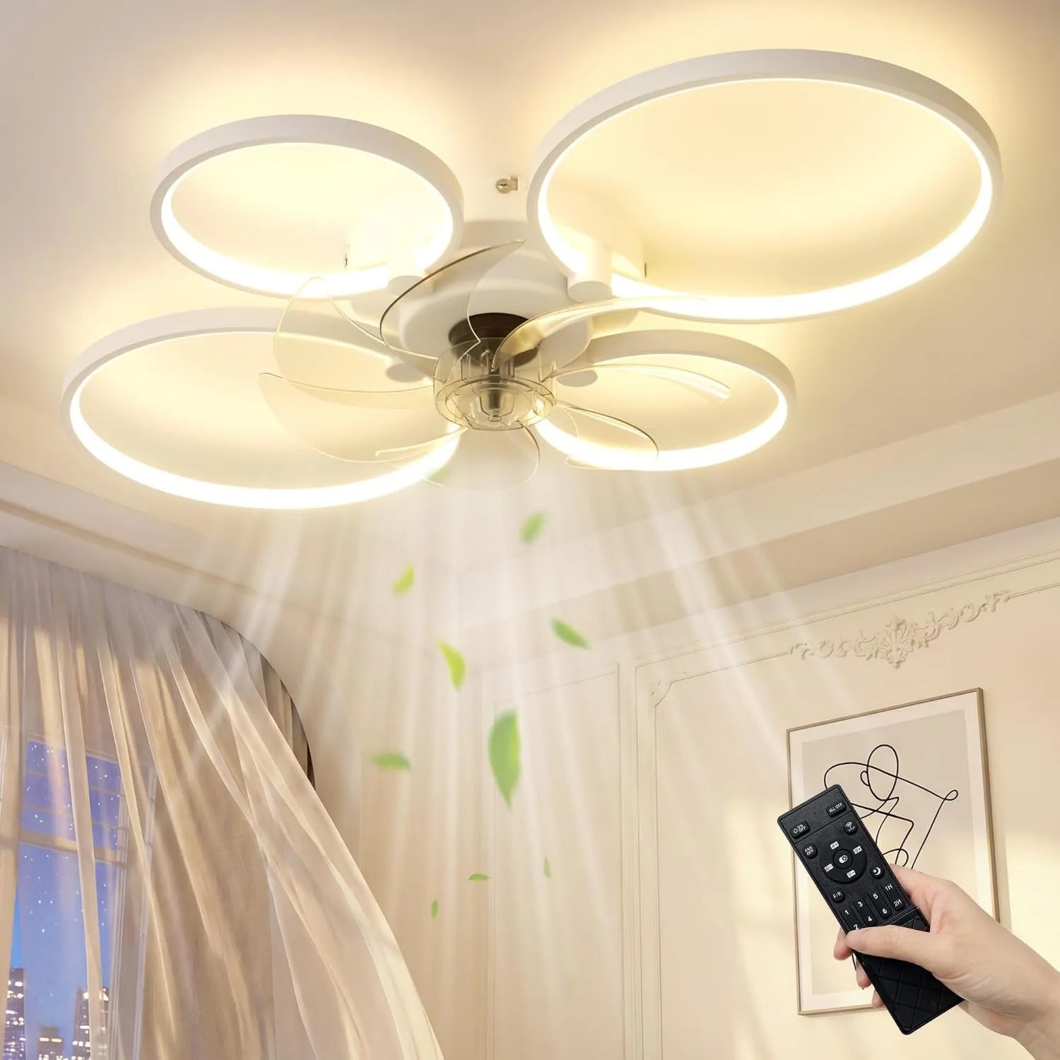 Leiser 78cm LED Deckenventilator mit Beleuchtung - Dimmbar, 6 Geschwindigkeiten, App & Fernbedienung