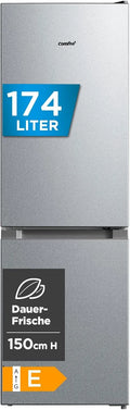 Comfee’ Kühl-Gefrierkombination 174L, 150cm hoch, 115L Kühlschrank, 59L Gefrierfach, LED-Beleuchtung, Low Frost Technologie, Silber, ideal für kompakte Räume