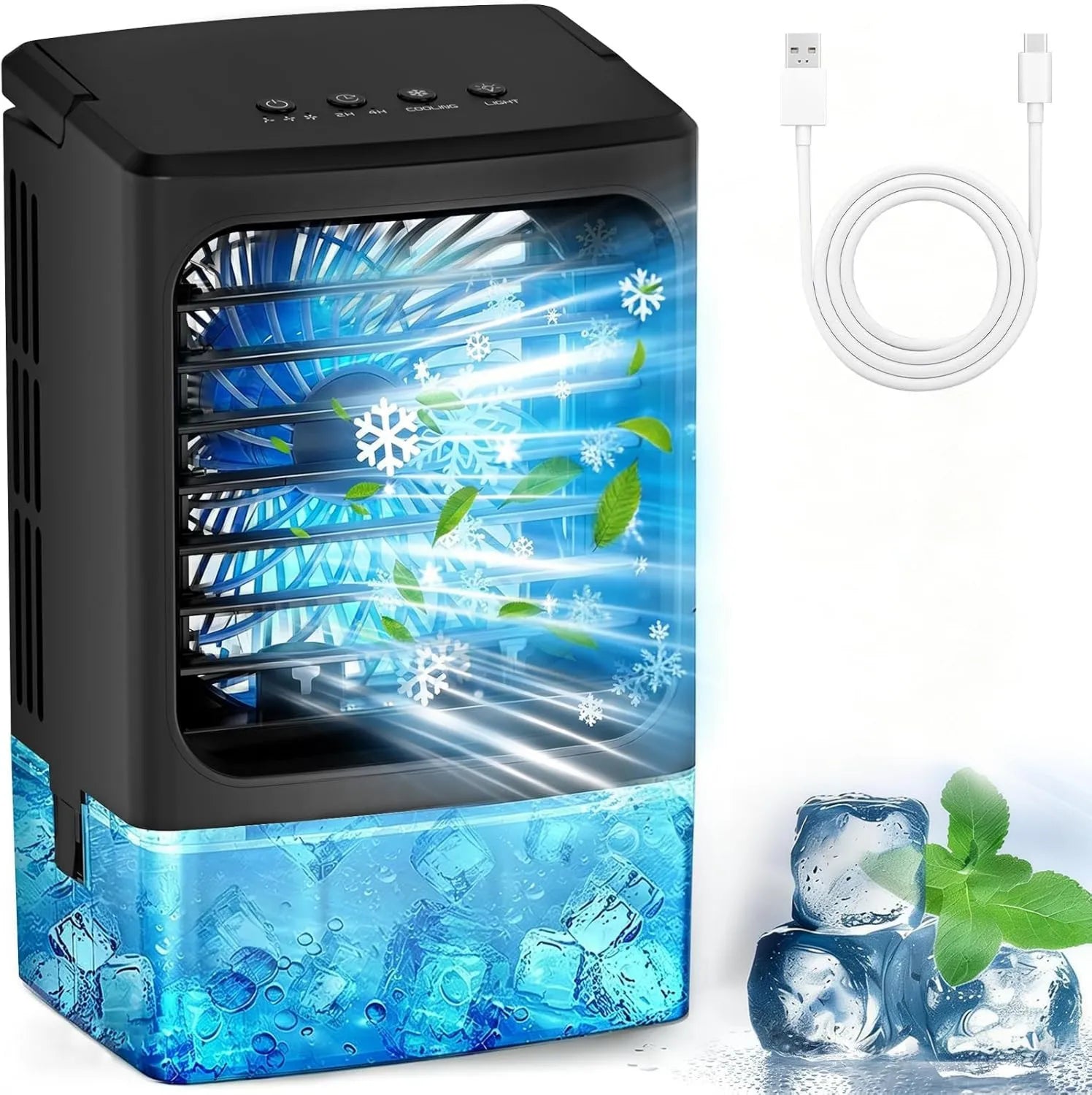 Tragbare Mini-Klimaanlage mit 3 Geschwindigkeiten und 7 LED-Nachtlichtern