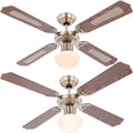 Moderner LED Deckenventilator mit Fernbedienung, Eichenholzoptik, 3 Geschwindigkeitsstufen, Glas in Altmessing, 9W LED 810Lm, Durchmesser 106 cm