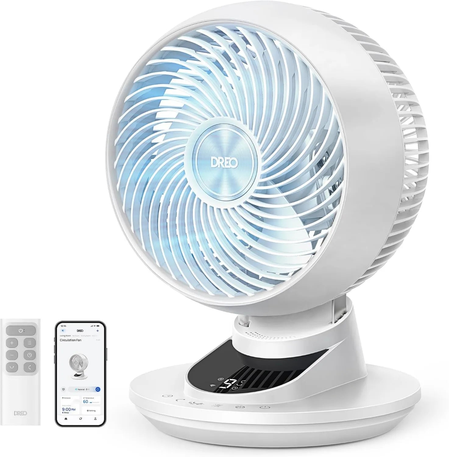 DREO 3D Tischventilator Ultra Leise 22 dB, Kompakter Lüfter mit Fernbedienung, Leistungsstarker 8,8 m/s Luftstrom, 90° Oszillationsfunktion, App- und Sprachsteuerung, 9 Geschwindigkeitsstufen, 8/12h Timer für Schlafzimmer und Büro