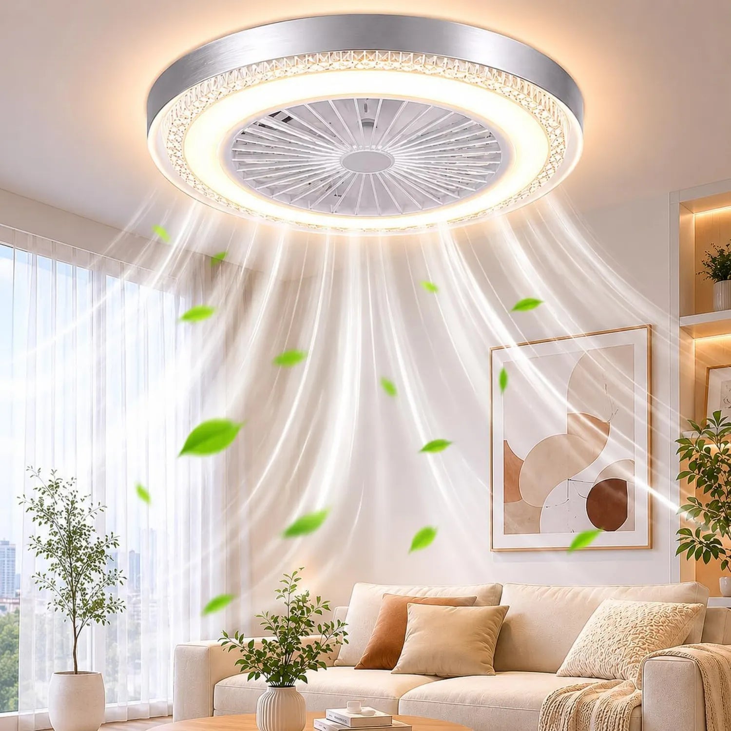 Kristall Deckenventilator mit LED Beleuchtung, Leiser Betrieb, Dimmbar 3000K-6500K, Fernbedienung & Umkehrfunktion, Ideal für Wohn-, Schlaf- und Kinderzimmer