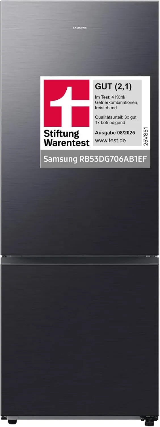 Samsung RB53DG706AB1EF Kühl-Gefrierkombination, 203 cm, 538 l, 75 cm Breite, Wifi, AI Energie-Modus, Twin Cooling+, Eisbereiter, Premium Schwarzstahl