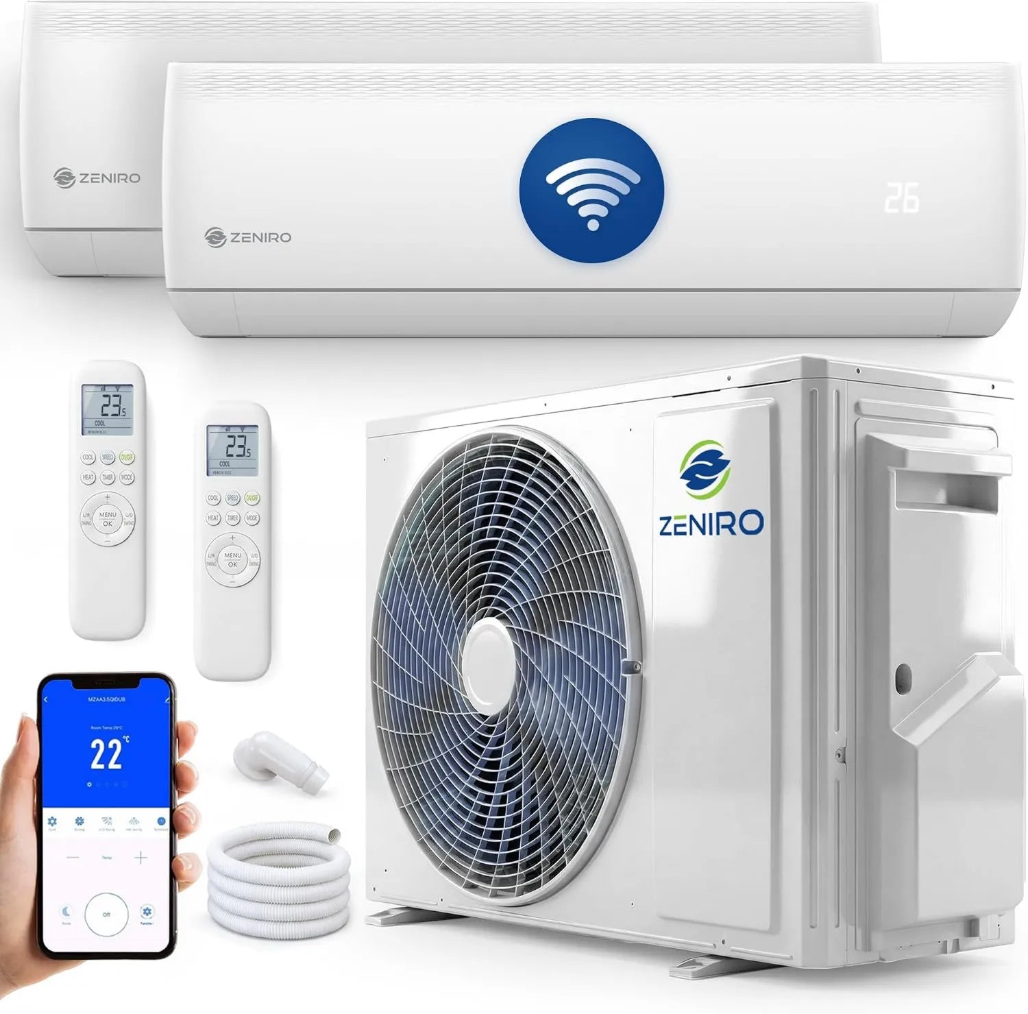 Multi-Split-Klimaanlage mit Heizfunktion - 2x 2,6kW bis 45m², Außeneinheit 5,3kW